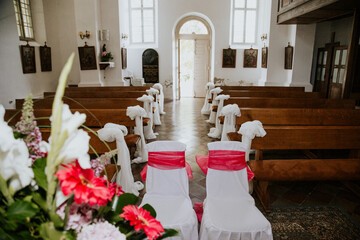 A beautifully adorned church interior, showcasing elegant decorations and a serene ambiance.