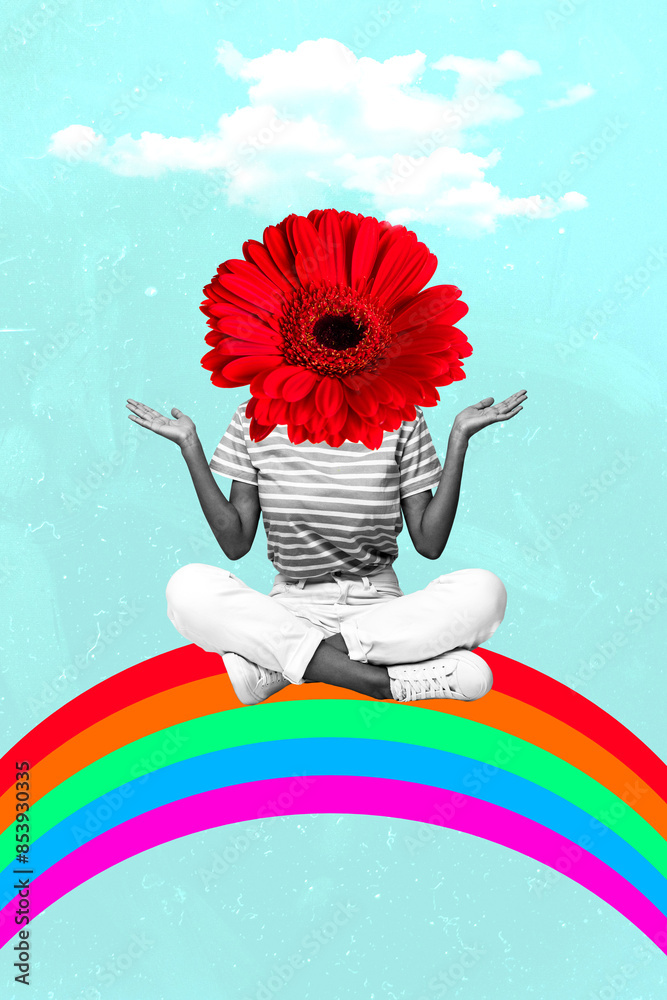 Canvas Prints vertical photo collage of anonym girl instead head gerbera flower sit rainbow lgbt sign tolerance pr