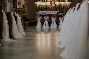 A beautifully adorned church interior, showcasing elegant decorations and a serene ambiance.