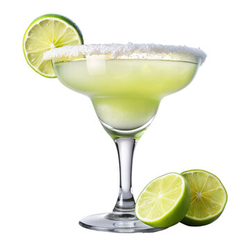 recommend clip art: Margarita cocktail with salt rim and lime slices isolated on white transparent background, png element
