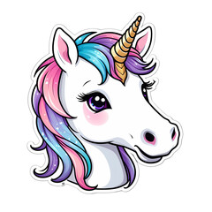 Cute Kawaii Face Unicorn Strickers Clipart