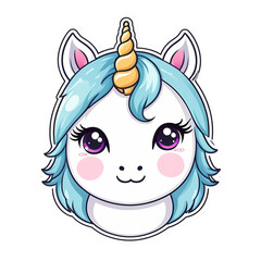 Cute Kawaii Face Unicorn Strickers Clipart