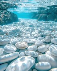 Obraz premium White rounded smooth pebble stone underwater