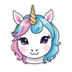 Cute Kawaii Face Unicorn Strickers Clipart