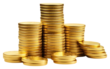 PNG Golden coins stacked money white background investment