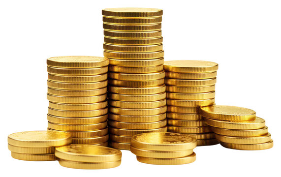 PNG Golden coins stacked money white background investment
