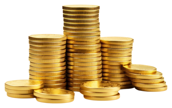 PNG Golden coins stacked money white background investment