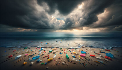 a beach with a lot of different colored items on it