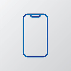 Mobile phone simple icon vector. Flat design. Paper cut design. Cutted blue symbol with shadow. Gray background