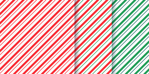 Candy cane pattern. Christmas seamless background. Festive stripes print. Xmas traditional wrapping paper. Diagonal red green texture. Abstract backdrop. Sugar lollipop design. Vector illustration