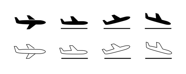 Airplane icon set. Aircraft vector sign. Airport arrival departure symbol