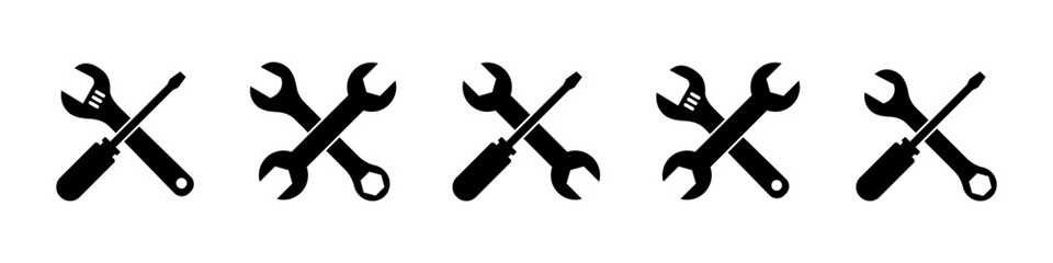 Service icon. Maintenance tools isolated vector set. Mechanical repair shop logo.
