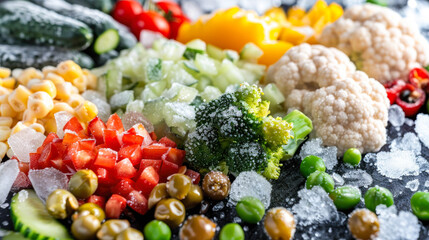 Colorful chopped vegetables on table