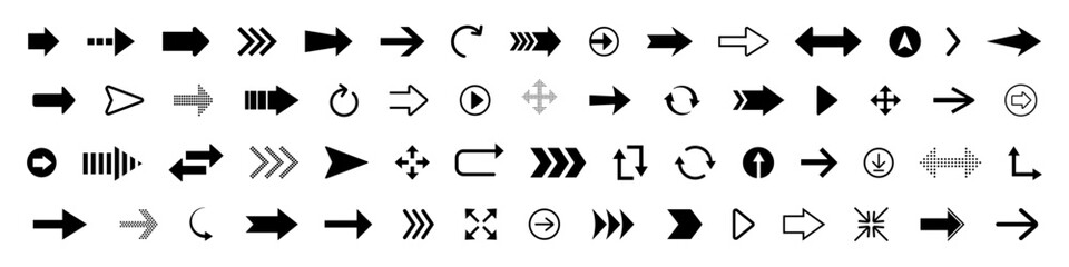 Arrow icon. Set vector arrows. Direction sign. Black pointer