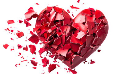 Broken Red Heart in Pieces Isolated on White Background,cutout on transparent backgrounds.