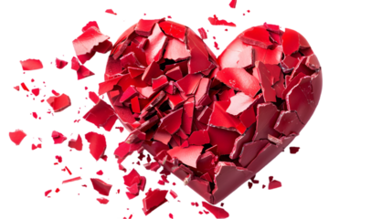 Broken Red Heart in Pieces Isolated on White Background,cutout on transparent backgrounds.