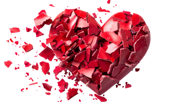 Broken Red Heart in Pieces Isolated on White Background,cutout on transparent backgrounds.