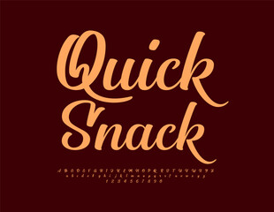 Vector modern advertisement Quick Snack. Beautiful Calligraphic Alphabet Letters and Numbers set. Trendy Cursive Font.