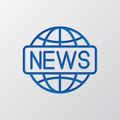 News world simple icon vector. Flat design. Paper cut design. Cutted blue symbol with shadow. Gray background
