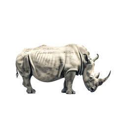 Obraz premium White Rhinoceros Grazing Isolated on White Background,cutout on transparent backgrounds.