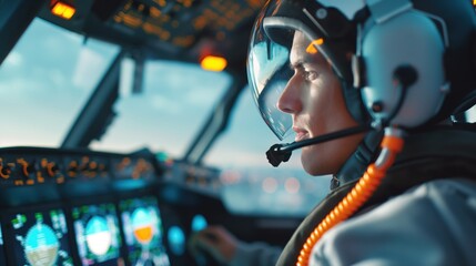 Flight instructor teaching students close up, selective focus aviation training flight school