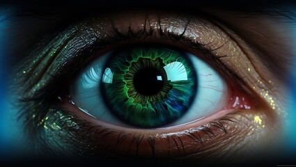 Fototapeta premium AI generative of Close up of blue woman eye iris with make up