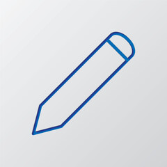 Pencil simple icon vector. Flat design. Paper cut design. Cutted blue symbol with shadow. Gray background