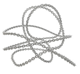 3D art element features a captivating design: sharp-tipped steel chains intricately entwined to form captivating spirals (transparent background).
