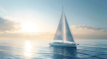 Fototapeta premium Sailing yacht on the sea, white colored sail with blue sky and sunlight