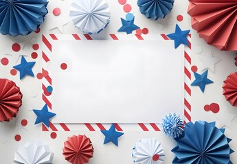 Obraz premium Blank white paper with USA decorations in the background for an American national day celebration
