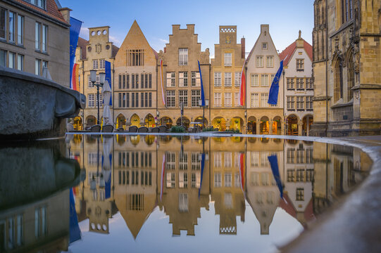 Old Town of M&uuml;nster, reflection of gabled Houses at the so-called Prinzipalmarkt - Germany