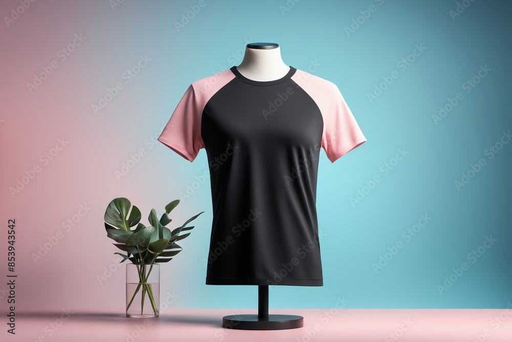 Wall mural  black t-shirt blank realistic mockup, background design, mock-up 