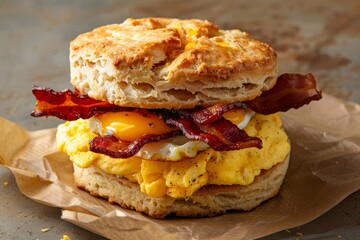 biscuit sandwich with bacon, egg and cheese