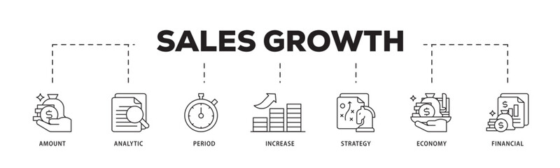 Sales growth icon infographic illustration concept with icon of financial, increase, economy, strategy, period, analytic, amount icon live stroke and easy to edit 