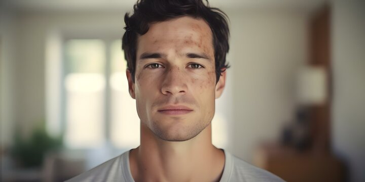 Man with facial rash possibly due to lupus seeking medical advice. Concept Skin Conditions, Lupus, Medical Consultation, Facial Rash, Health Concerns - Powered by Adobe