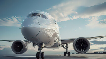 Photorealistic view: Aircraft painted white authentic design .