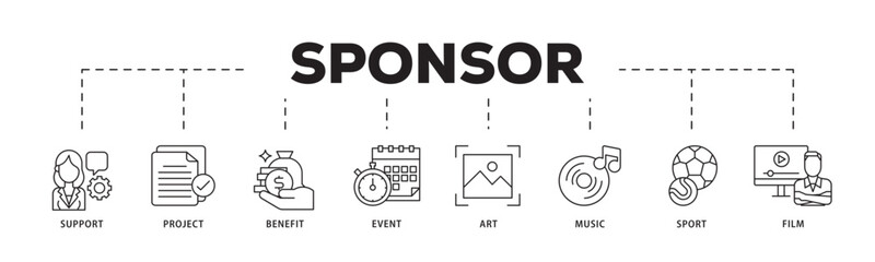 Sponsor icon infographic illustration concept with icon of film, sport, event, music, art, benefit, project, support icon live stroke and easy to edit 