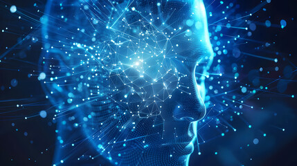 Digital Human Profile With Glowing Blue Network