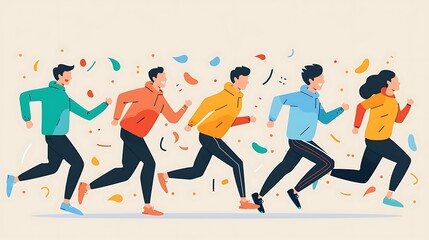 Group of People Running in a Colorful, Festive Atmosphere