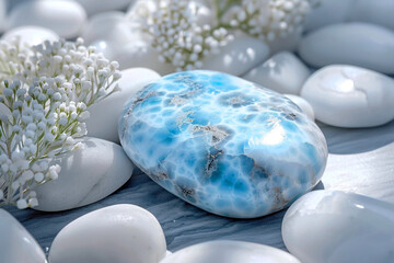 Halbedelsteine mit Dekoration - Larimar