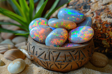 Halbedelsteine mit Dekoration - Opal