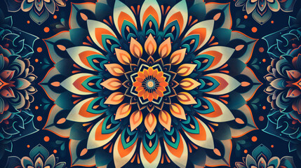 Fototapeta premium Vibrant mandala design with intricate patterns and bold colors, showcasing detailed symmetry and artistic creativity, perfect for backgrounds.