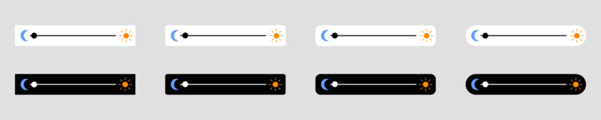 slider to control the brightness level. Adjust the contrast and brightness in the form of the sun or month. Color design concept for mobile app, web page. Vector illustration