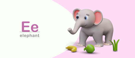 Cute template for online English primer. Learning letter E. Vector composition