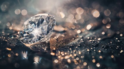 Diamond Sparkle on Wet Surface with Bokeh Lights