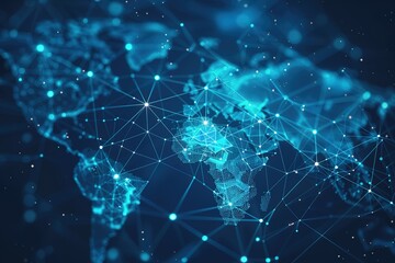 seamless pattern flat illustration style, world map modern conceptual polygonal 3d design of computer screen and robotics in bright blue. Innovative web development, app or website design concept.  