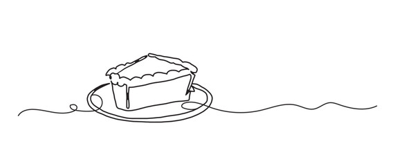Pumpkin pie continuous one line drawing, single line art element, minimalist sketch line vector illustration, autum and thanksgiving concept