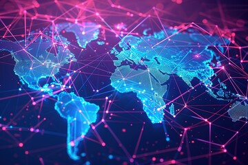 seamless pattern flat illustration style, world map modern conceptual polygonal 3d design of computer screen and robotics in bright blue. Innovative web development, app or website design concept. 