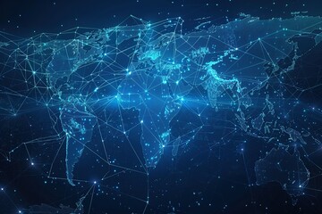 seamless pattern flat illustration style, world map modern conceptual polygonal 3d design of computer screen and robotics in bright blue. Innovative web development, app or website design concept.