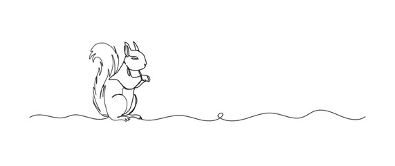 Squirrel continuous one line drawing, single line art element, minimalist sketch line vector illustration, autum and thanksgiving concept © abcvector